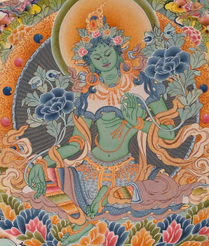 Green Goddess of Compassion with Five Bodhisattva | Green Tara Thanka