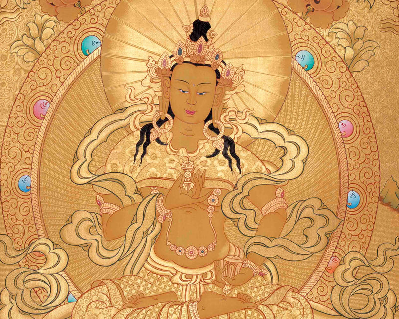 Original Full Gold Style Vajrasattva Thangka |  Hand-Painted Thanka