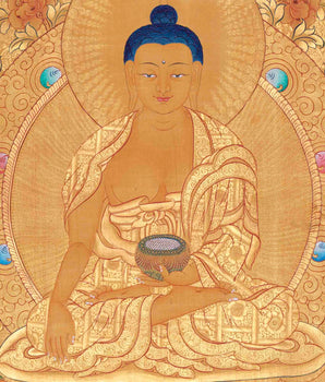 Original Full Gold Style Shakyamuni Buddha Thangka | 24K Gold Thangka Painting | Zen Buddhism |