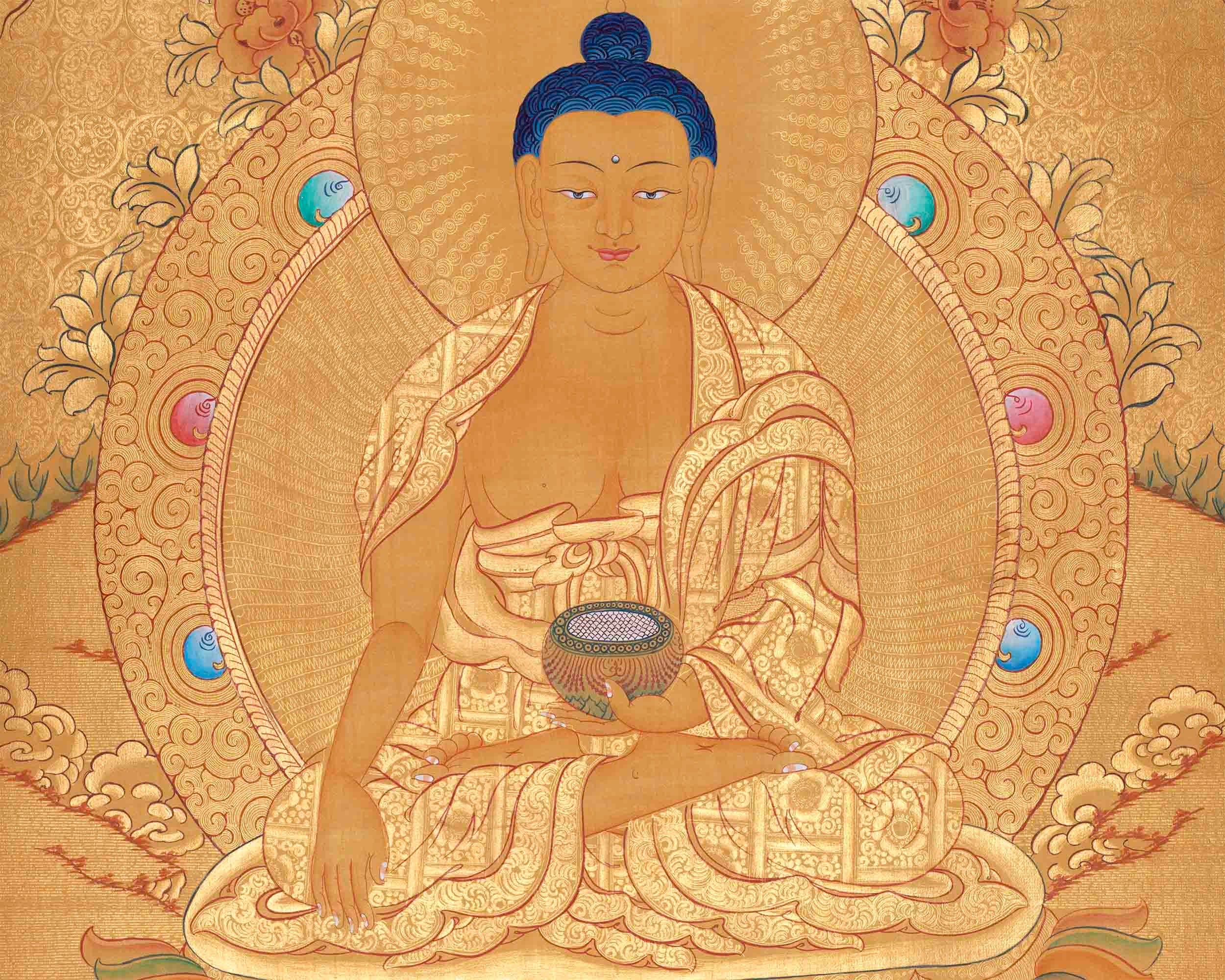 Original Full Gold Style Shakyamuni Buddha Thangka | 24K Gold Thangka Painting | Zen Buddhism |