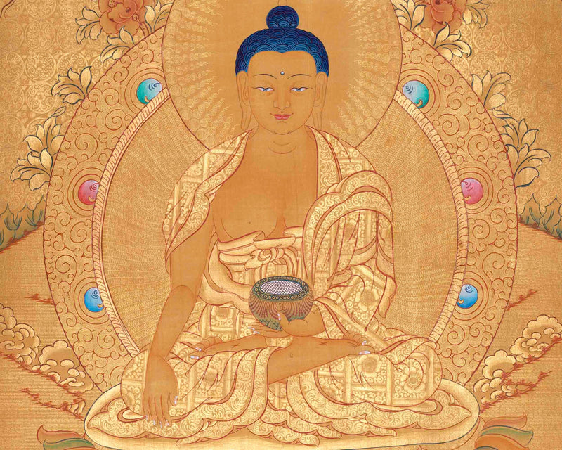 Original Full Gold Style Shakyamuni Buddha Thangka | 24K Gold Thangka Painting | Zen Buddhism |