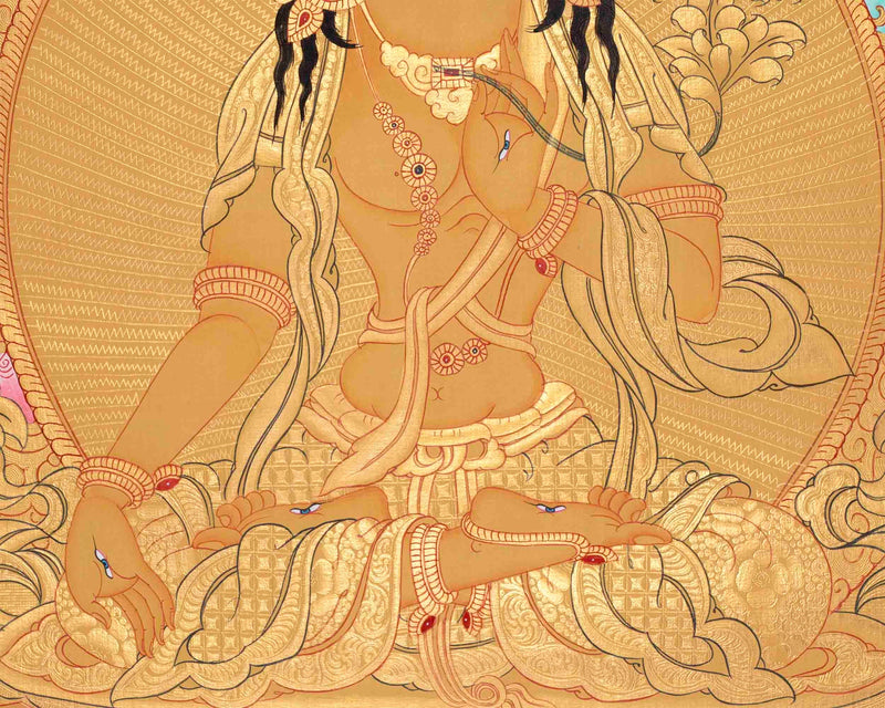 Beautifully Full Gold White Tara Thangka | Goddess Of Compassion and Healing |