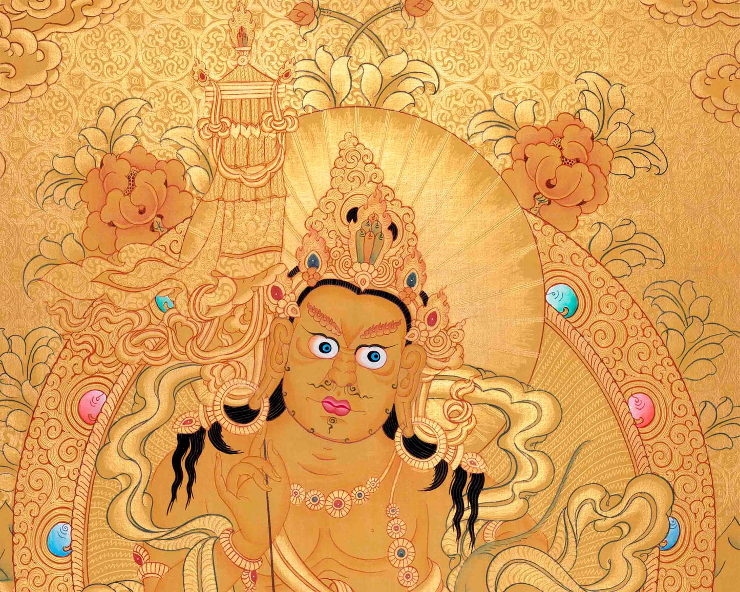 Gold Painted Namtose Thangka | Deity Of Wealth | Hand-Painted Buddhist Dharmapala |