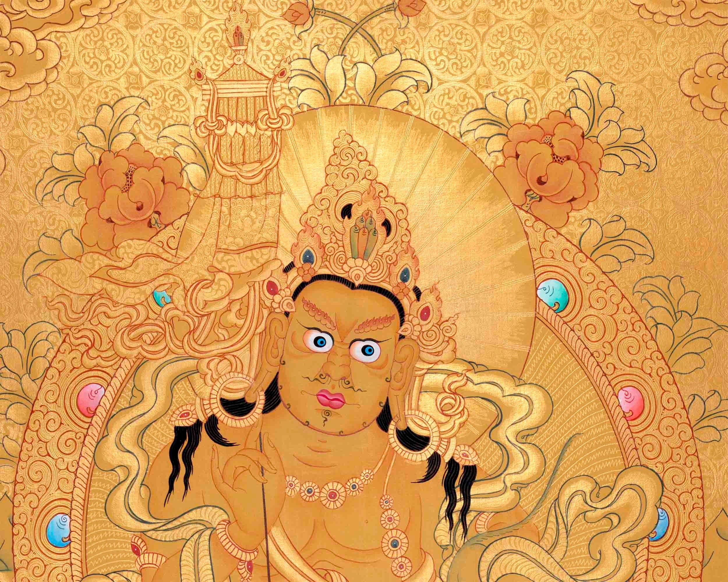 Gold Painted Namtose Thangka | Deity Of Wealth | Hand-Painted Buddhist Dharmapala |