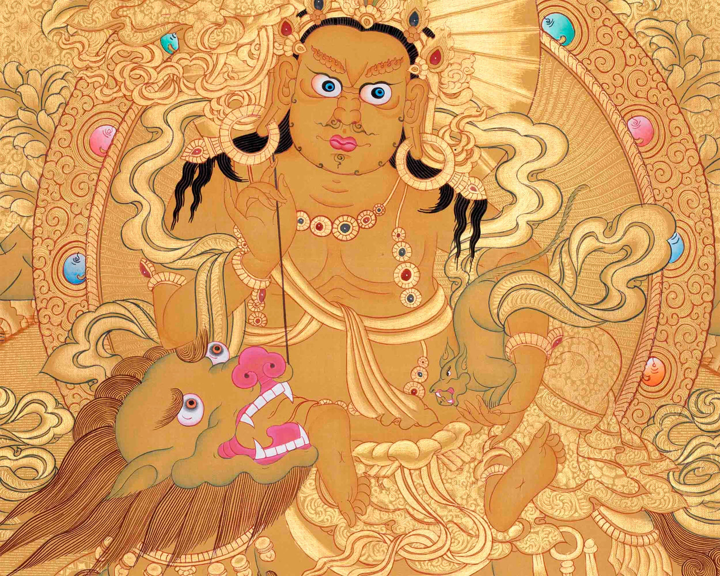 Gold Painted Namtose Thangka | Deity Of Wealth | Hand-Painted Buddhist Dharmapala |