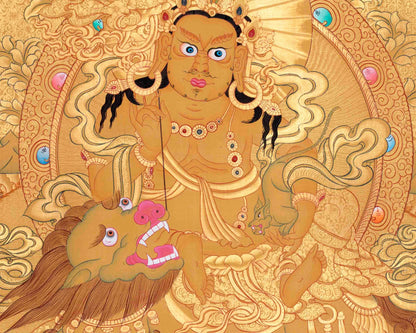 Gold Painted Namtose Thangka | Deity Of Wealth | Hand-Painted Buddhist Dharmapala |