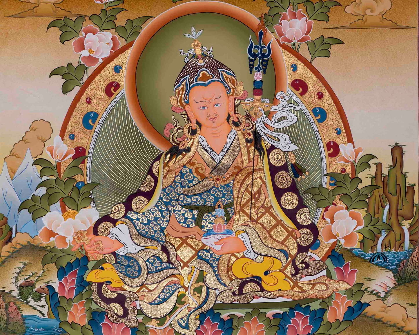 Guru Rinpoche/Guru Padmasambhava Thangka | Tibetan Wall Arts | Handmade Thangka For Home and Office Decor |