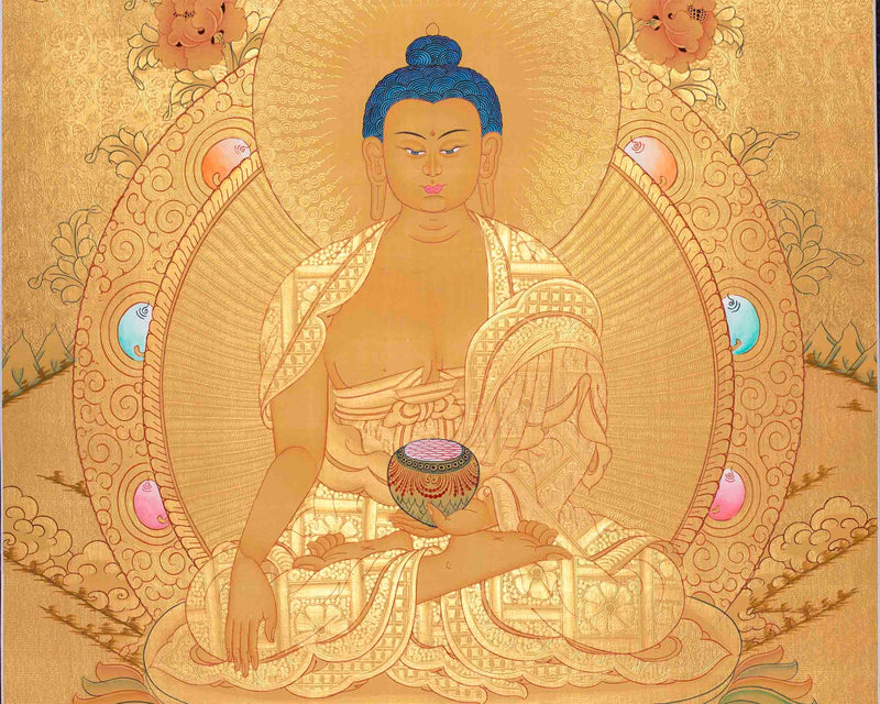 Original Full Gold Style Shakyamuni Buddha Thangka | 24K Gold Thangka Painting | Zen Buddhism |