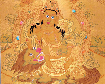 Gold Painted Namtose Thangka | Deity Of Wealth | Hand-Painted Buddhist Dharmapala |