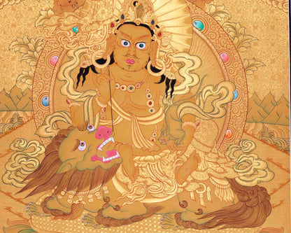 Gold Painted Namtose Thangka | Deity Of Wealth | Hand-Painted Buddhist Dharmapala |