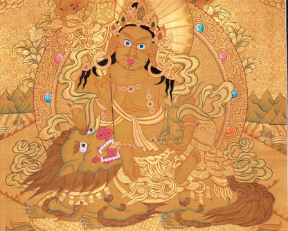 Gold Painted Namtose Thangka | Deity Of Wealth | Hand-Painted Buddhist Dharmapala |