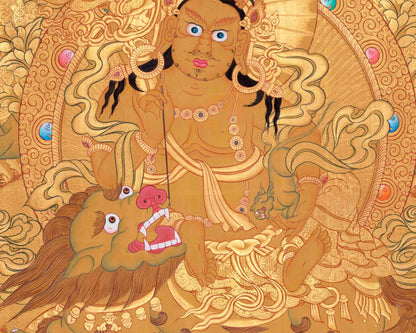 Gold Painted Namtose Thangka | Deity Of Wealth | Hand-Painted Buddhist Dharmapala |