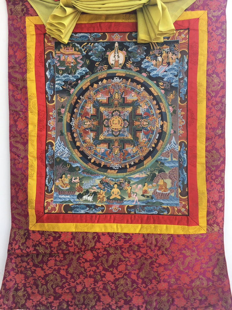 Vintage Buddha Mandala Thangka | Shakyamuni Buddha | Brocade Mounted Thanka