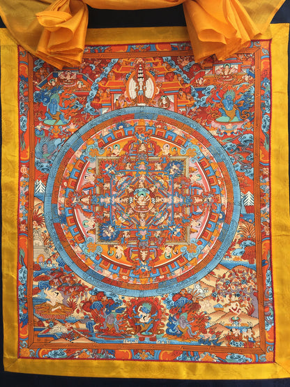 Brocade Mounted Buddha Mandala | Tibetan Thangka Painting | Wall Art