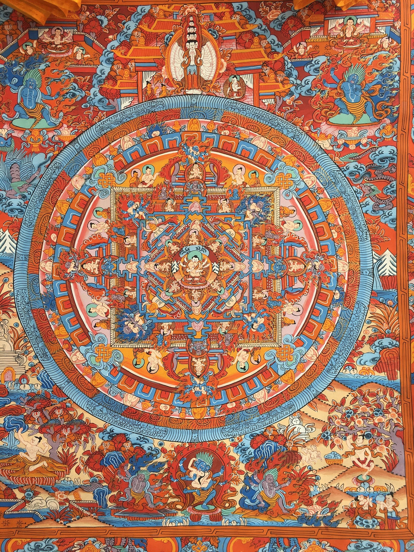 Brocade Mounted Buddha Mandala | Tibetan Thangka Painting | Wall Art