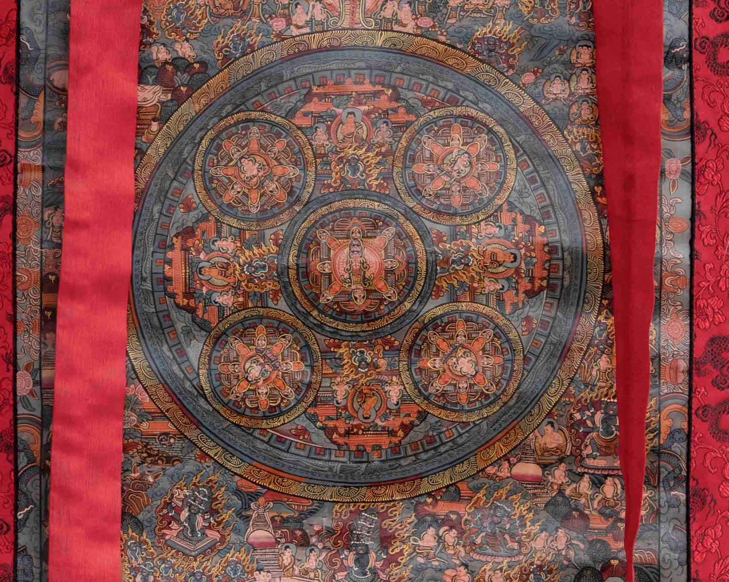 Hand-Painted Pancha Buddha Mandala | Avalokiteshvara In The Middle