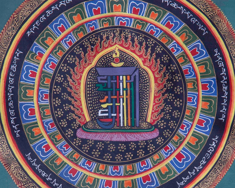 Genuine Kalachakra Mantra Mandala Thangka With Green Brocade | Thangka From Nepal