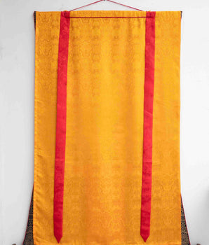 Sakya Mahakala Thangka with Dark Blue Brocade | Tibetan Wall Hanging Decor