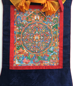 Avalokiteshvara Buddha Mandala Thangka with Brocade | Avalokiteshvara Mandala