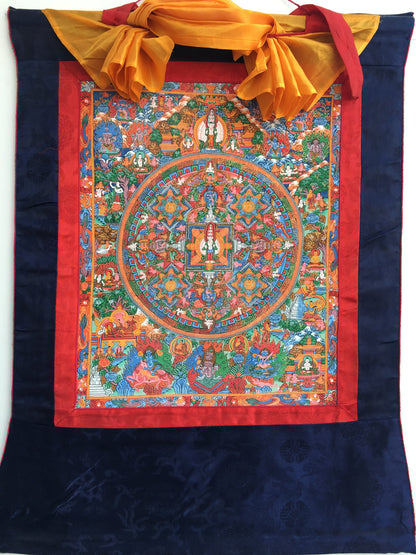 Avalokiteshvara Buddha Mandala Thangka with Brocade | Avalokiteshvara Mandala