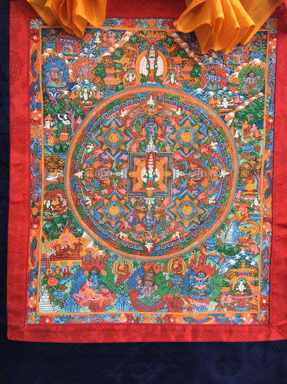 Avalokiteshvara Buddha Mandala Thangka with Brocade | Avalokiteshvara Mandala