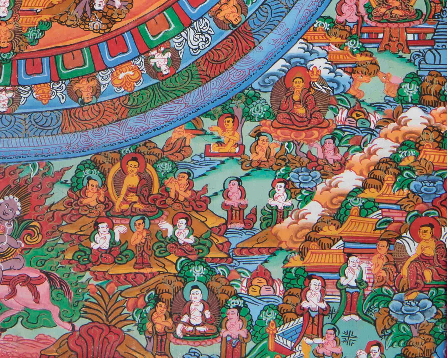 Hand-Painted Original Buddha Mandala Thangka with Brocade | Tibetan Wall Hanging