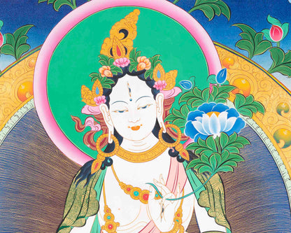 Beautifully Hand-Painted White Tara | Female Bodhisattva Thangka | Mother Goddess |