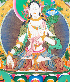 Beautifully Hand-Painted White Tara | Female Bodhisattva Thangka | Mother Goddess |