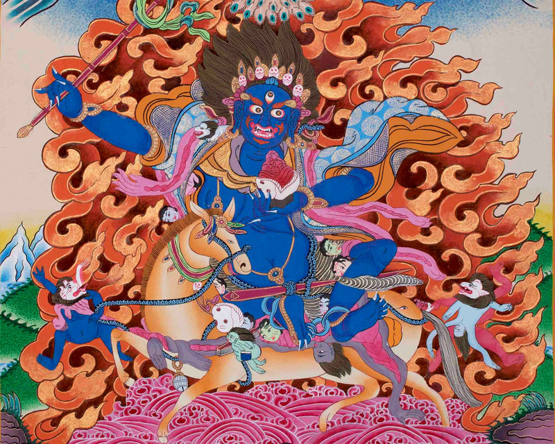 Palden Lhamo Tibetan Buddhist Thangka | Feminist Deity Vajrayana Fine Thangka Art for Protection