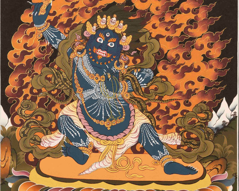 Small Size Vajrapani Thangka | Tantric Wrathful Bodhisattva Painting