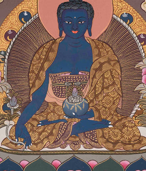 Original Hand-Painted Blue Medicine Buddha Thangka | Bhaisajyaguru Thanka Painting