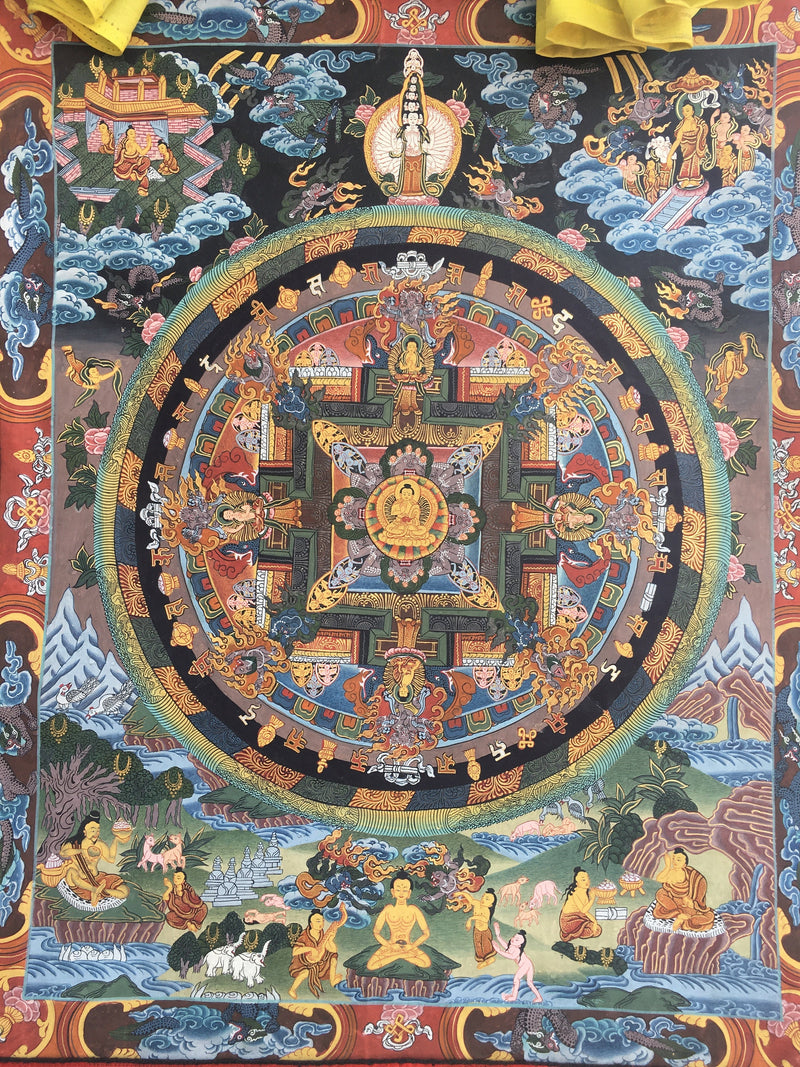 Vintage Buddha Mandala Thangka | Shakyamuni Buddha | Brocade Mounted Thanka