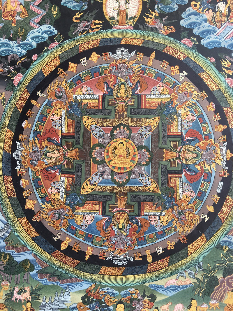 Vintage Buddha Mandala Thangka | Shakyamuni Buddha | Brocade Mounted Thanka