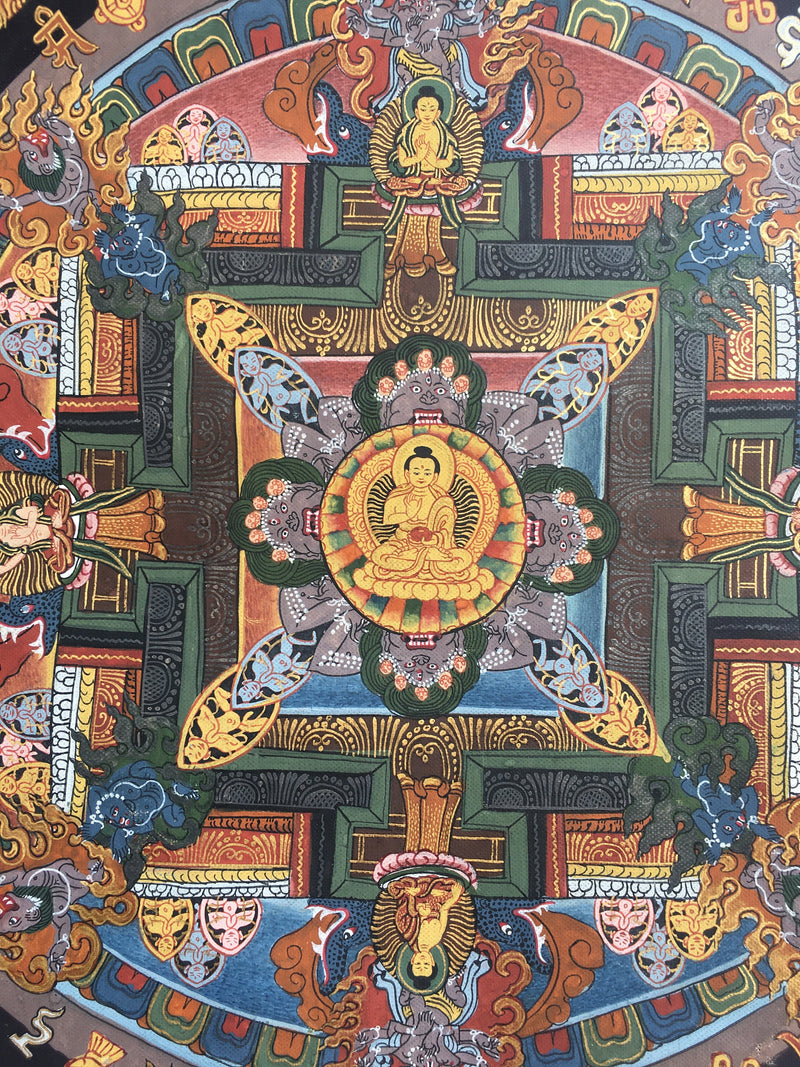 Vintage Buddha Mandala Thangka | Shakyamuni Buddha | Brocade Mounted Thanka