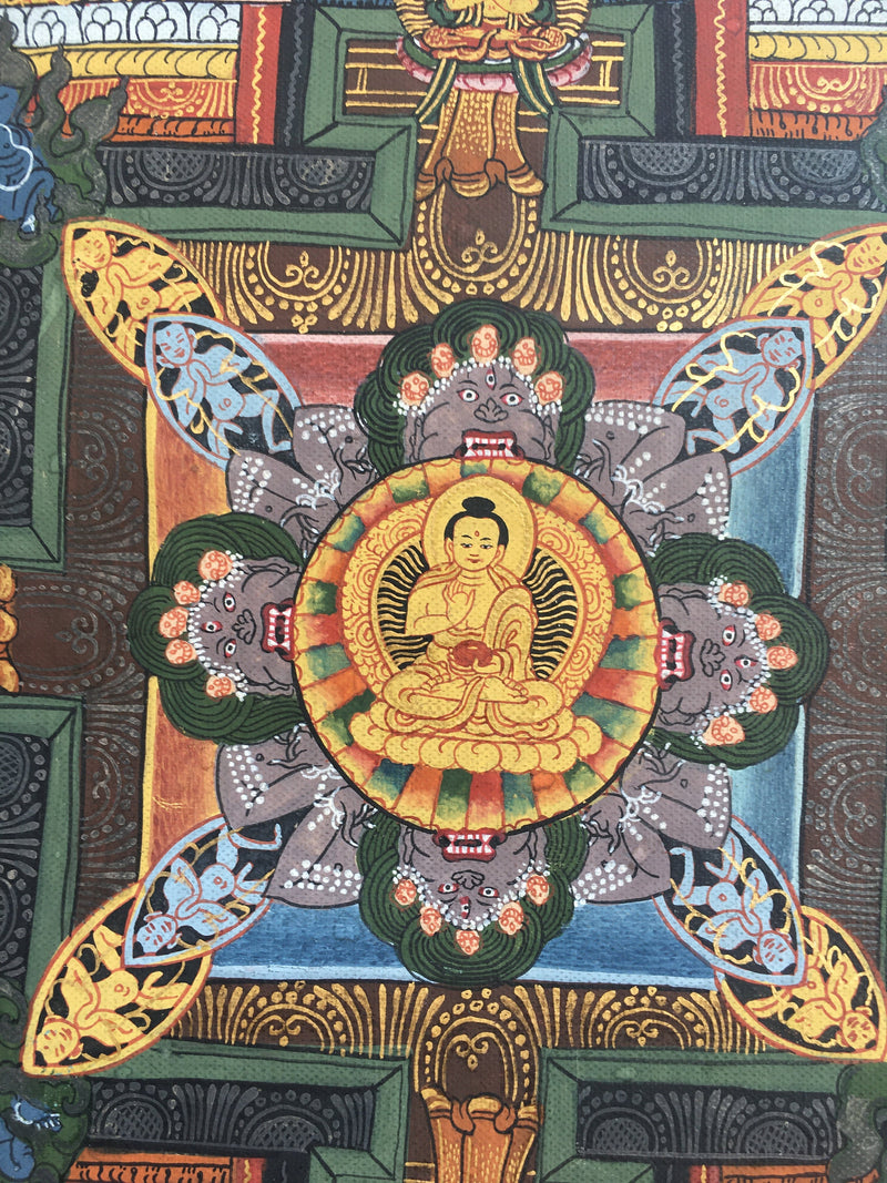 Vintage Buddha Mandala Thangka | Shakyamuni Buddha | Brocade Mounted Thanka