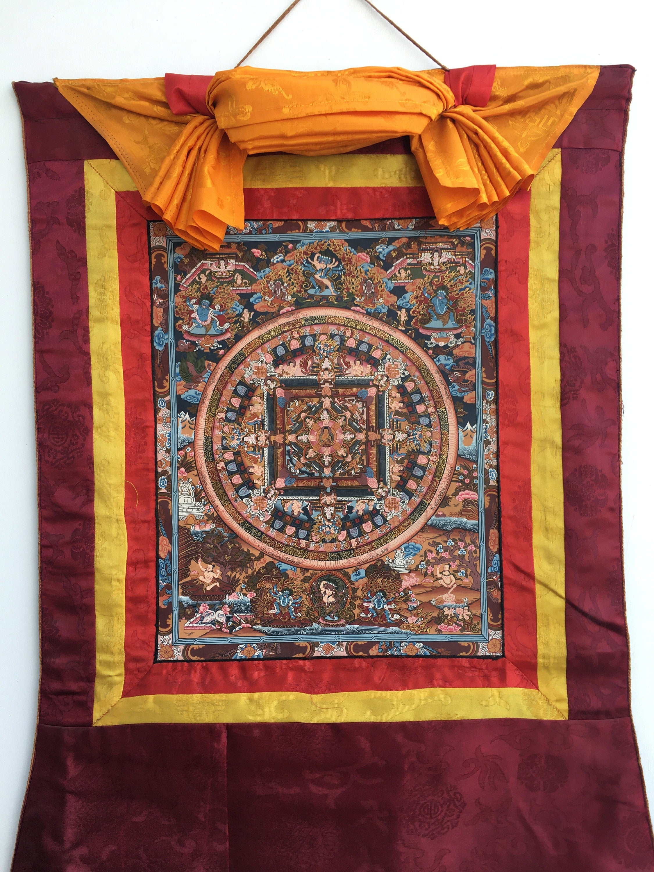 Vintage Buddha Mandala With Brocade | Tibetan Rare Find | Yoga Meditation Tool