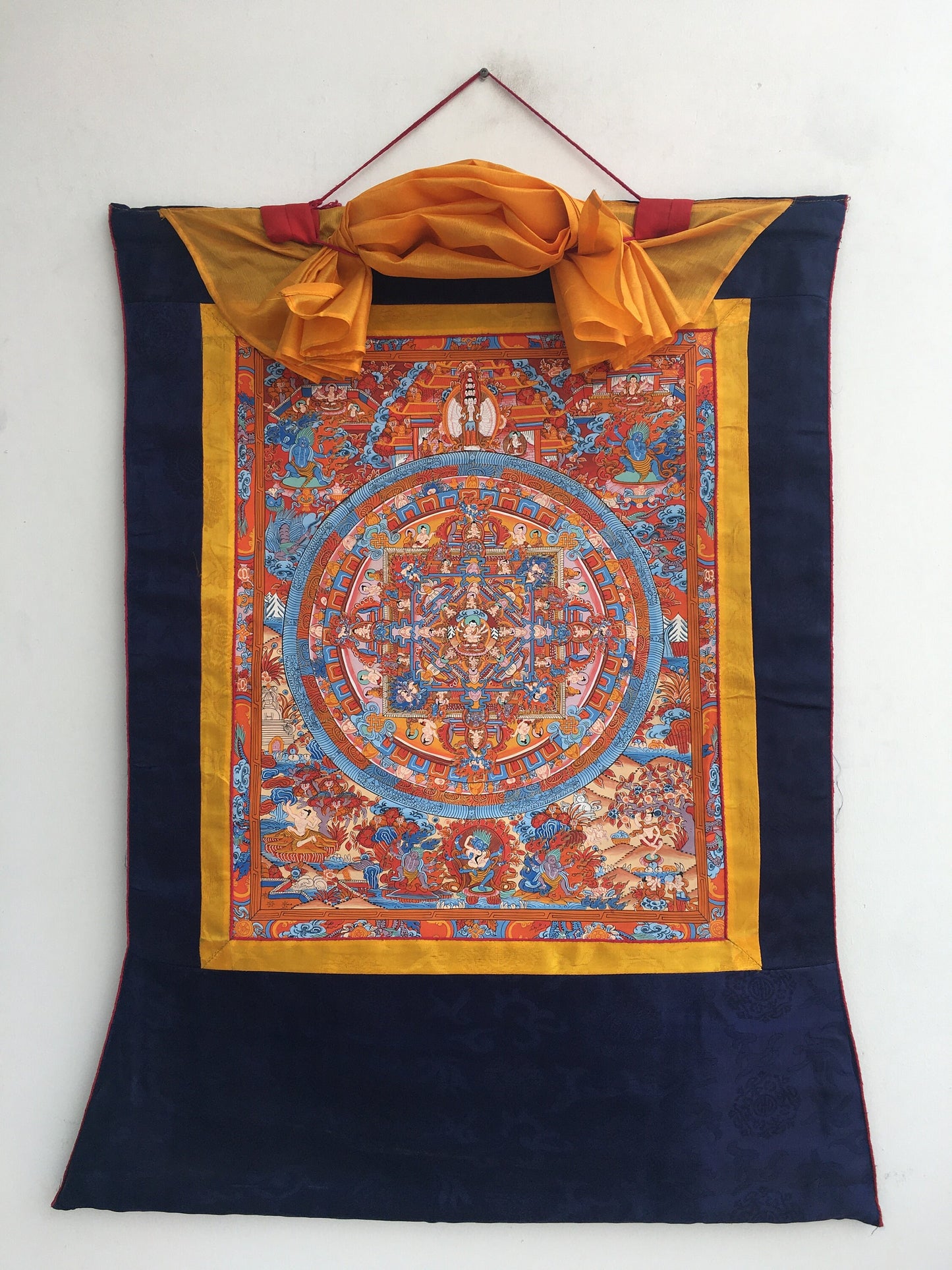 Brocade Mounted Buddha Mandala | Tibetan Thangka Painting | Wall Art