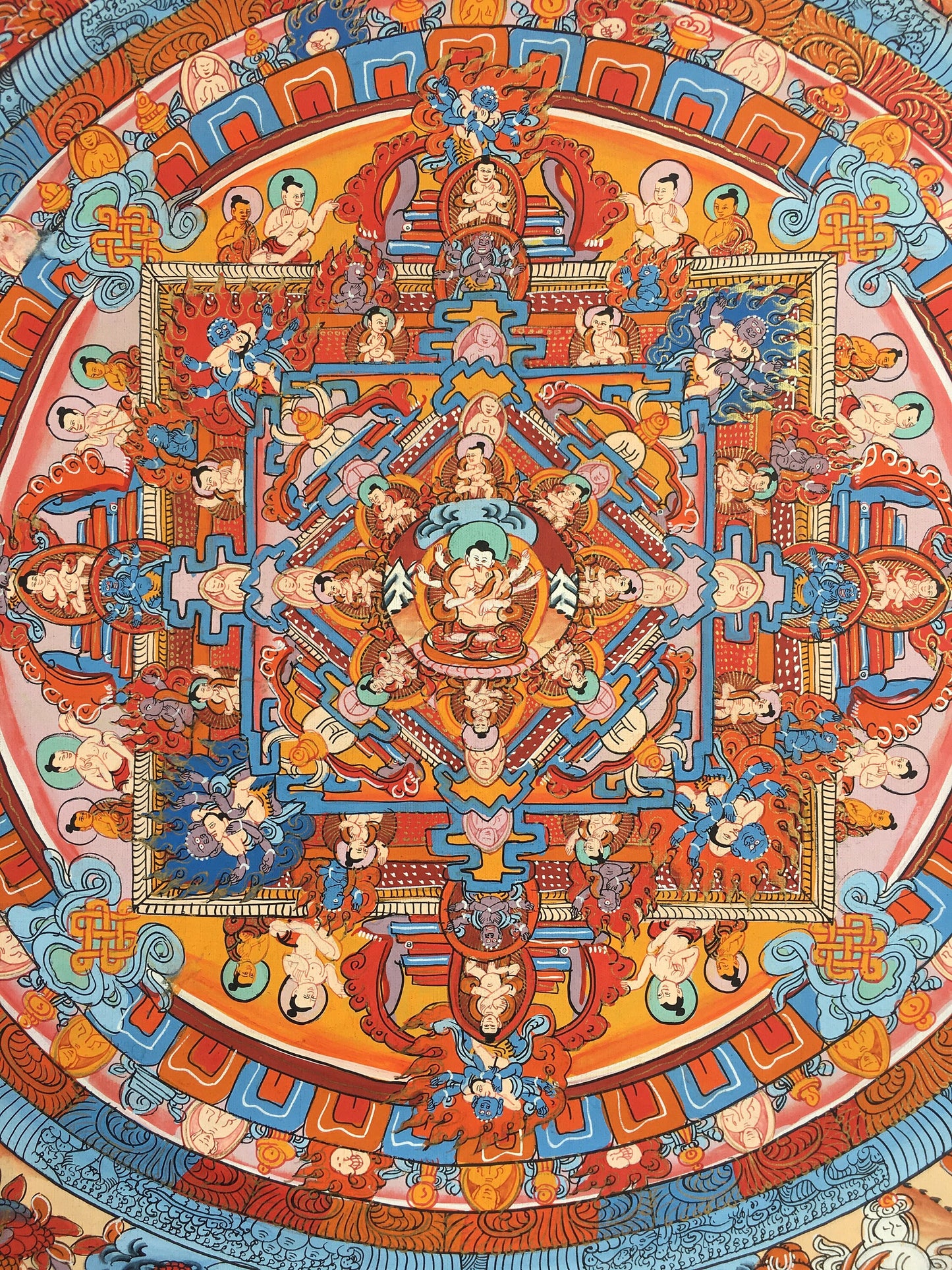 Brocade Mounted Buddha Mandala | Tibetan Thangka Painting | Wall Art