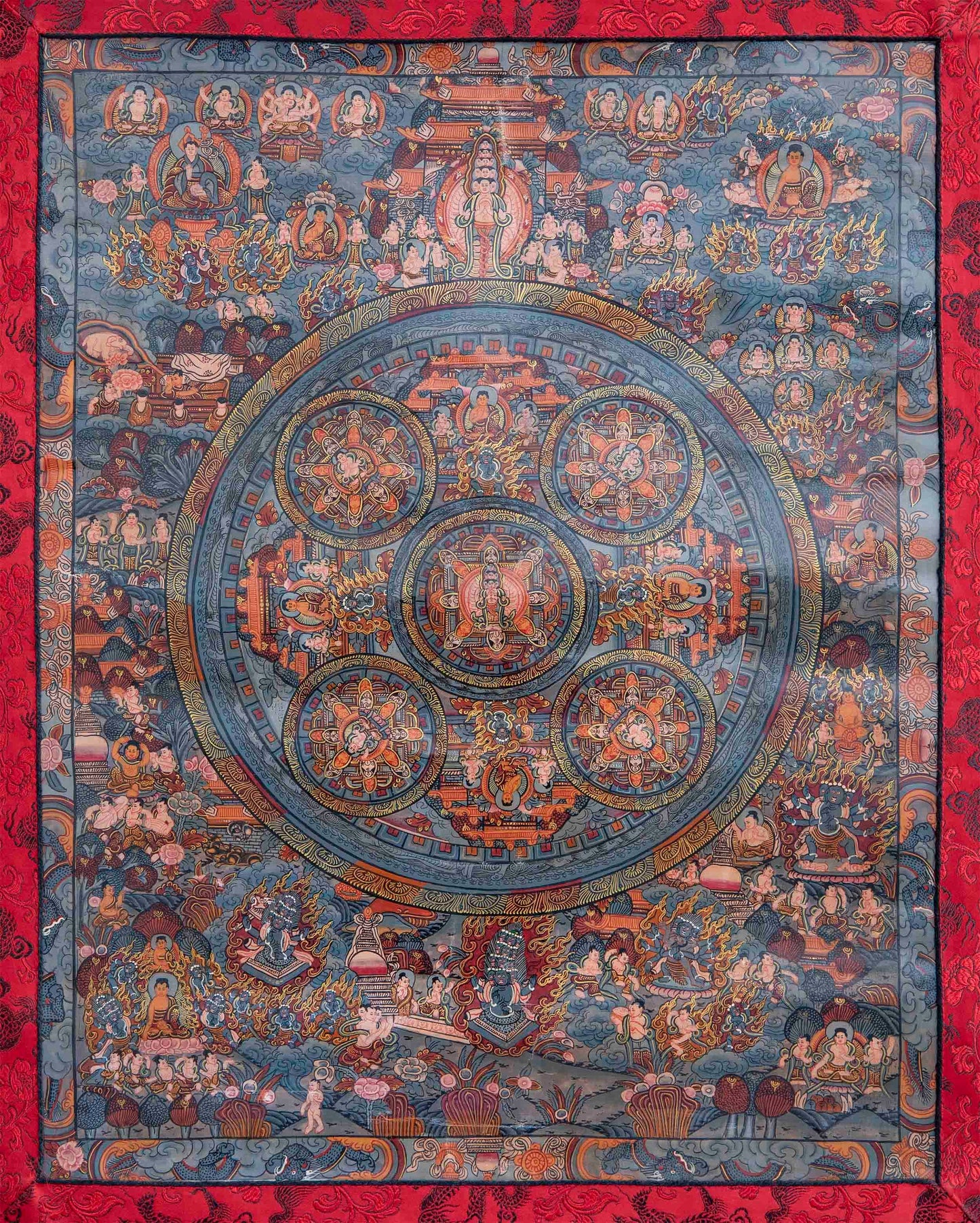 Hand-Painted Pancha Buddha Mandala | Avalokiteshvara In The Middle