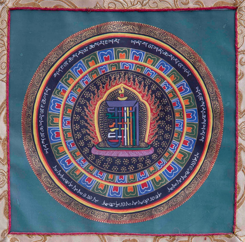 Genuine Kalachakra Mantra Mandala Thangka With Green Brocade | Thangka From Nepal