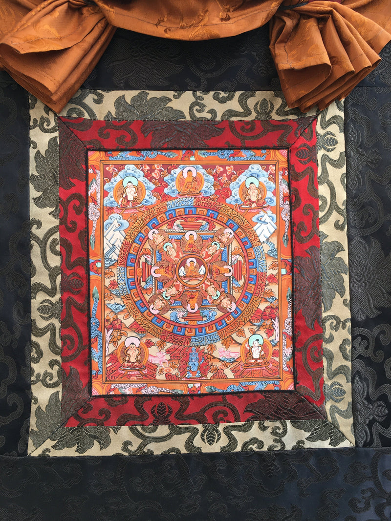 Brocaded Buddha Mandala Thangka Painting | Vibrant Colored Buddha Mandala