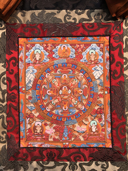 Brocaded Buddha Mandala Thangka Painting | Vibrant Colored Buddha Mandala