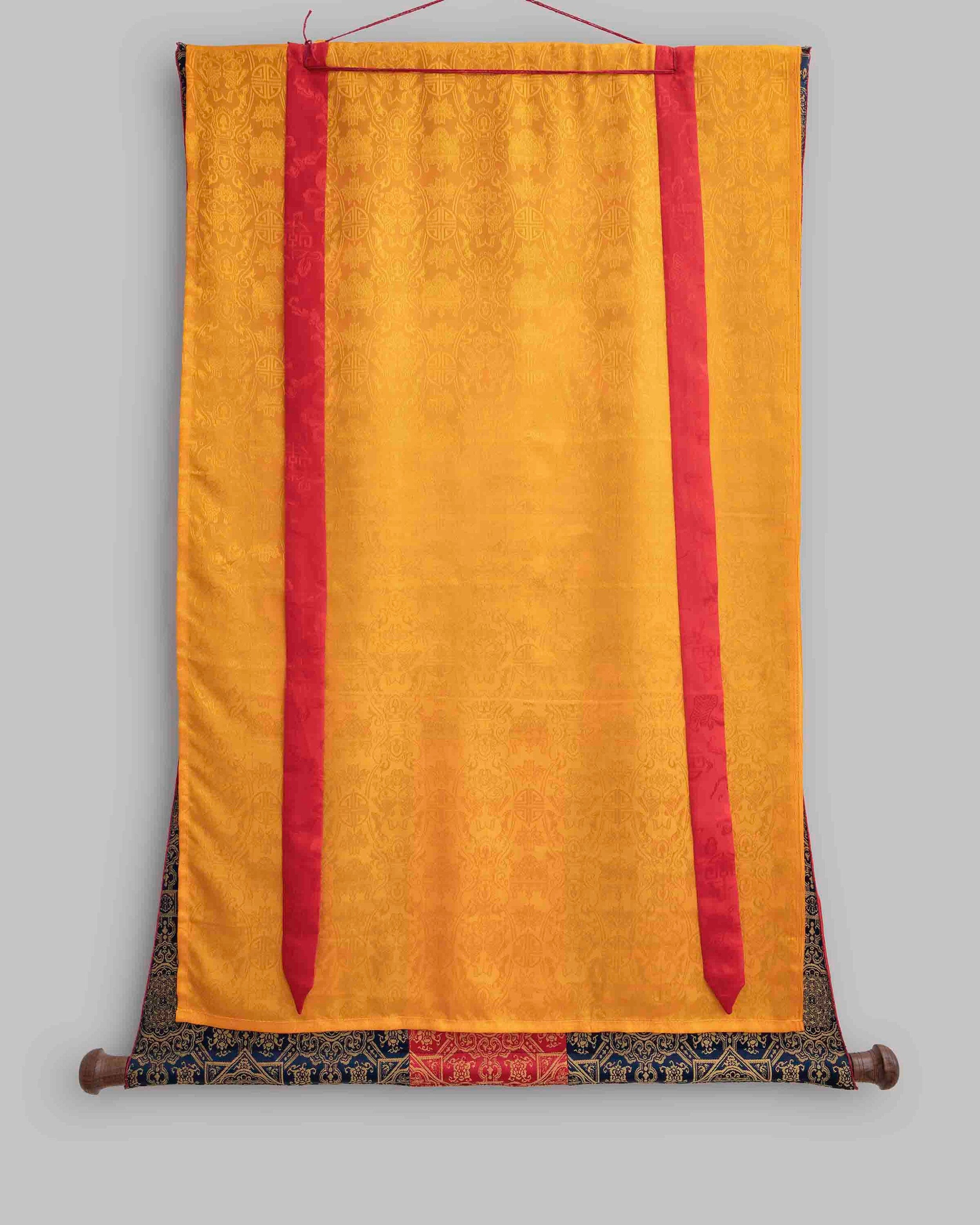 Original Brocaded Dzambala Thangka With Brocade | Tibetan Wall Hanging