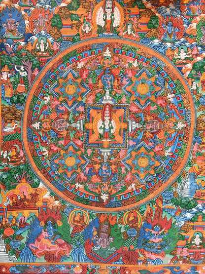 Avalokiteshvara Buddha Mandala Thangka with Brocade | Avalokiteshvara Mandala