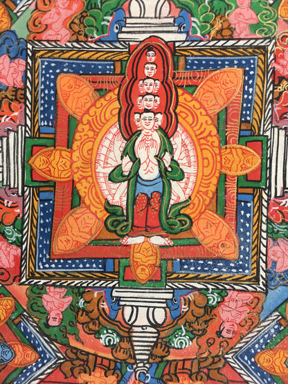 Avalokiteshvara Buddha Mandala Thangka with Brocade | Avalokiteshvara Mandala