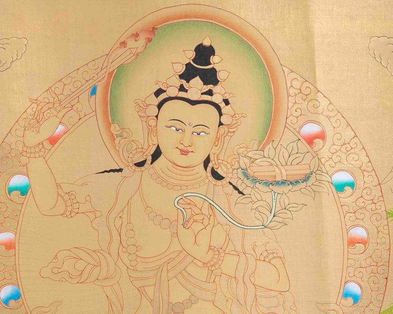 Full Gold Style Manjushri with Brocade | Bodhisattva Thangka Painting