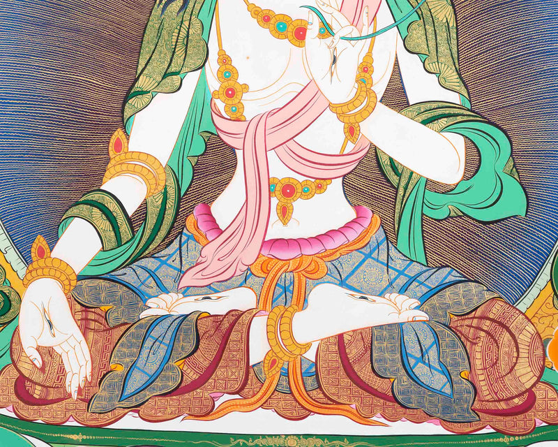 Beautifully Hand-Painted White Tara | Female Bodhisattva Thangka | Mother Goddess |