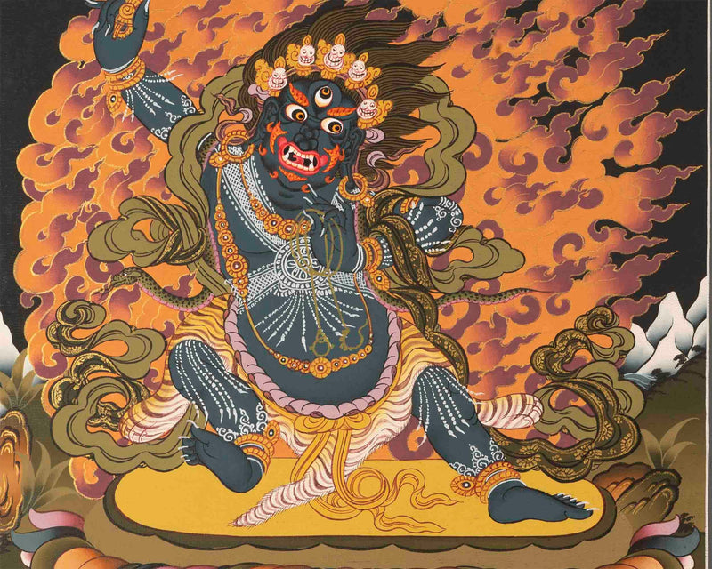 Small Size Vajrapani Thangka | Tantric Wrathful Bodhisattva Painting