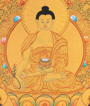 Gold Painted Medicine or Blue Buddha | Original Hand-Painted Bhaisajyaguru Thangka