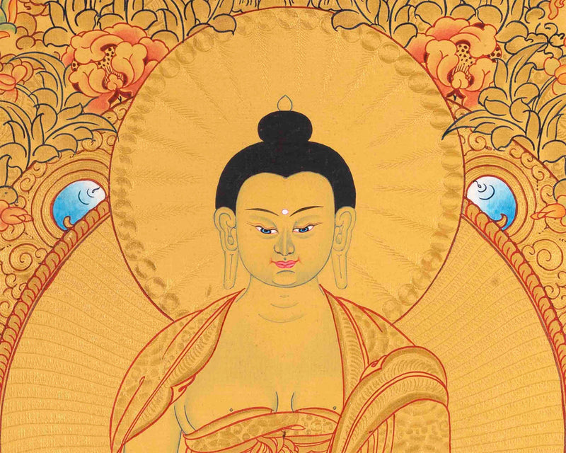 Gold Painted Medicine or Blue Buddha | Original Hand-Painted Bhaisajyaguru Thangka